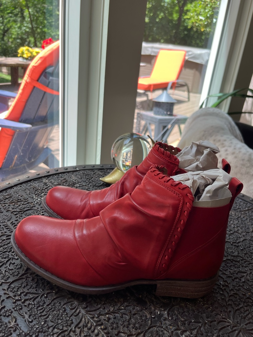 MIZ MOOZ LYNDA WHIPSTITCHED LEATHER ANKLE BOOTS IN RED 8.5 - Picture 2 of 8